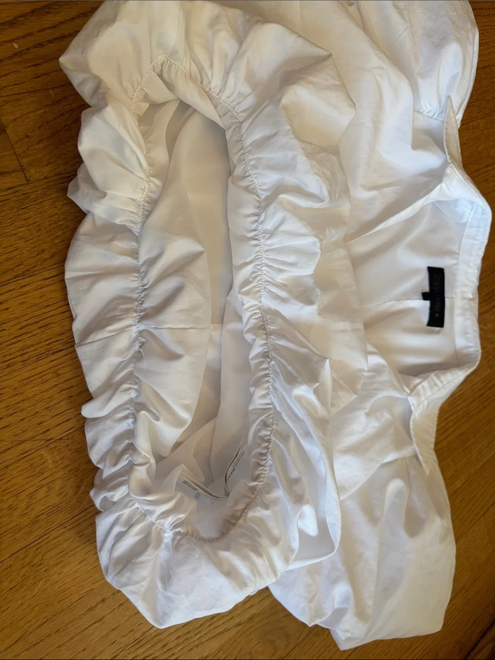 ZARA White Puff-Sleeve Puff waist Poplin Blouse